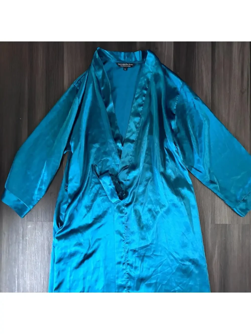 Alexander Del Rossa Satin Robe Teal Blue Long Belt Men's Size XL